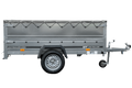 Grande remorque 230×125 avec bâche plate grise, rehausses de ridelles et roue jockey – Garden Trailer 230 KIPP
