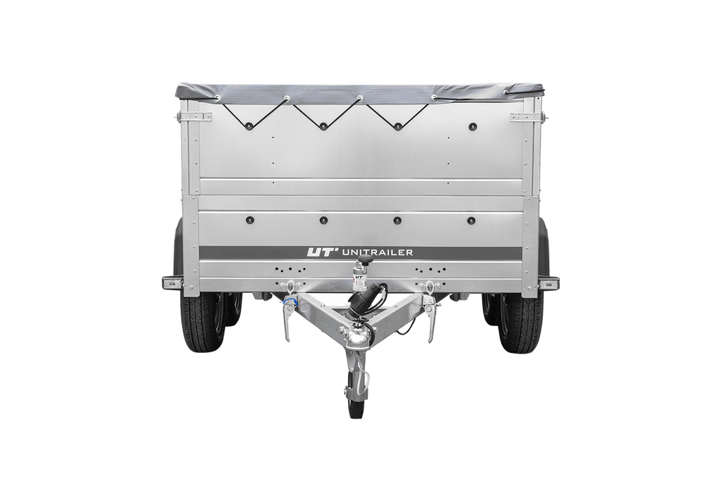 UNITRAILER GARDEN TRAILER 264/2 KIPP Doppelachsanhänger mit Stützrad, H-0-Rahmen, BIS-Bordwänden und grauer Flachplane