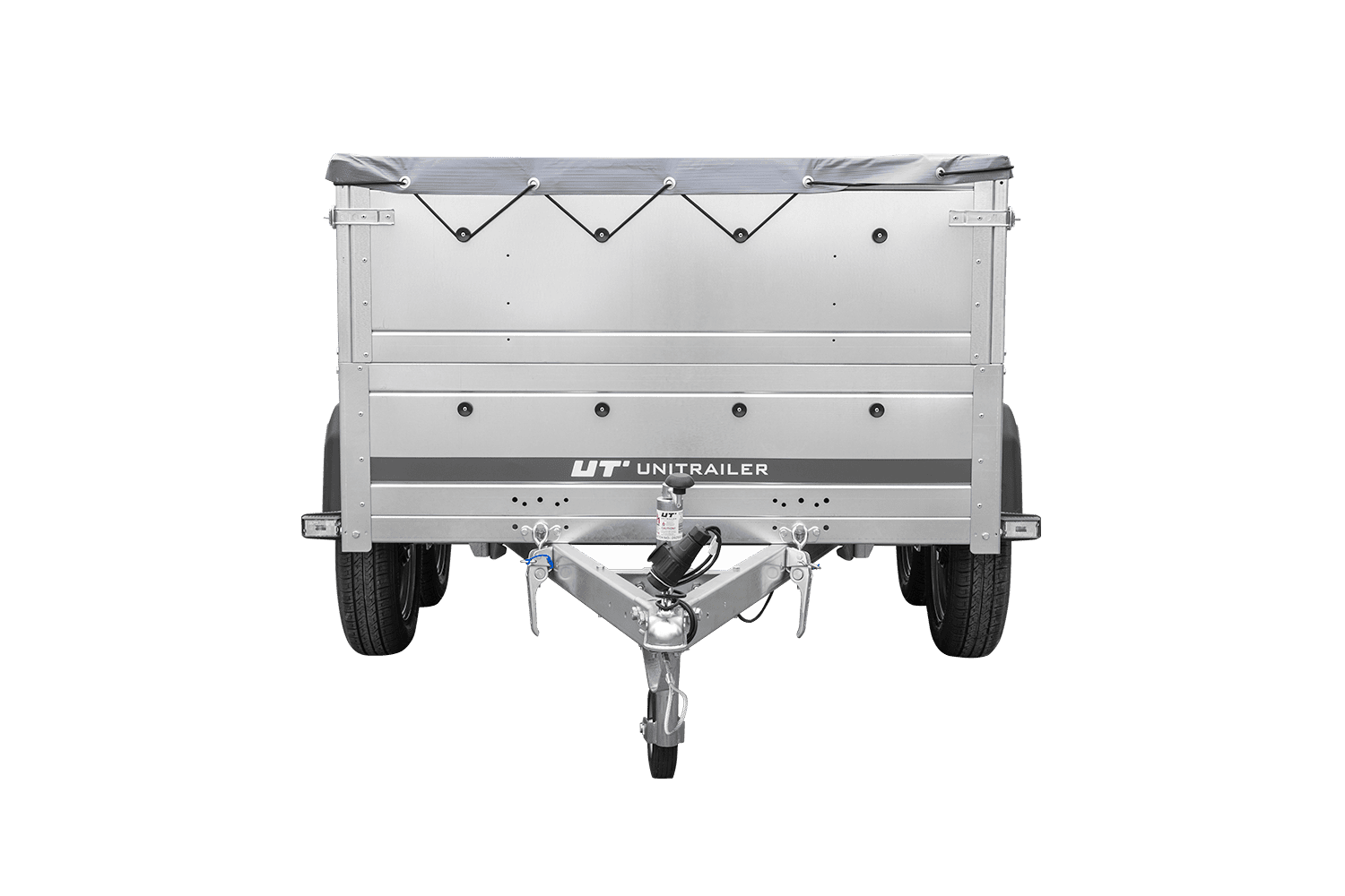 UNITRAILER GARDEN TRAILER 264/2 KIPP Doppelachsanhänger mit Stützrad, H-0-Rahmen, BIS-Bordwänden und grauer Flachplane